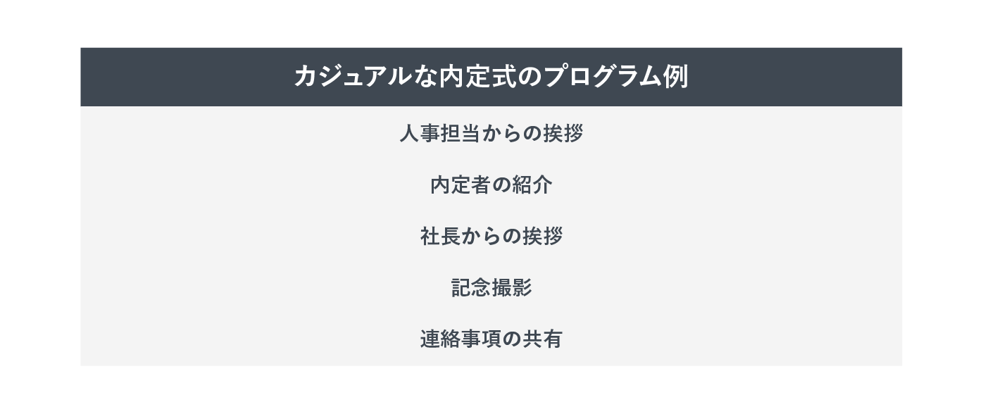 カジュアルな内定式のプログラム例