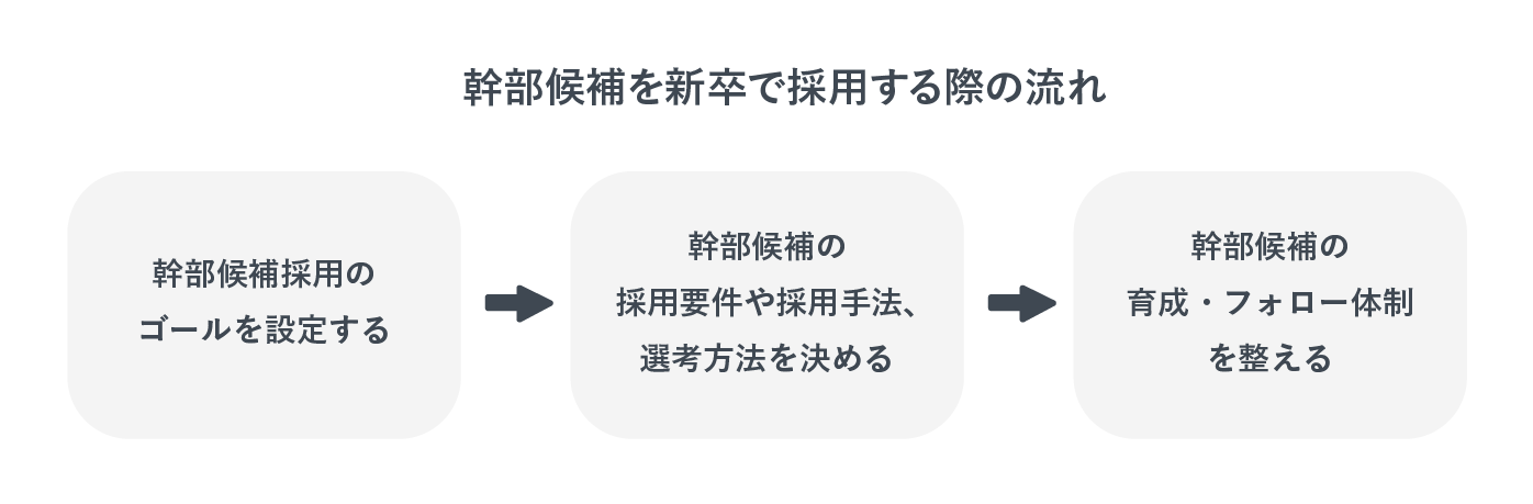 幹部候補を新卒で採用する際の流れを説明した画像