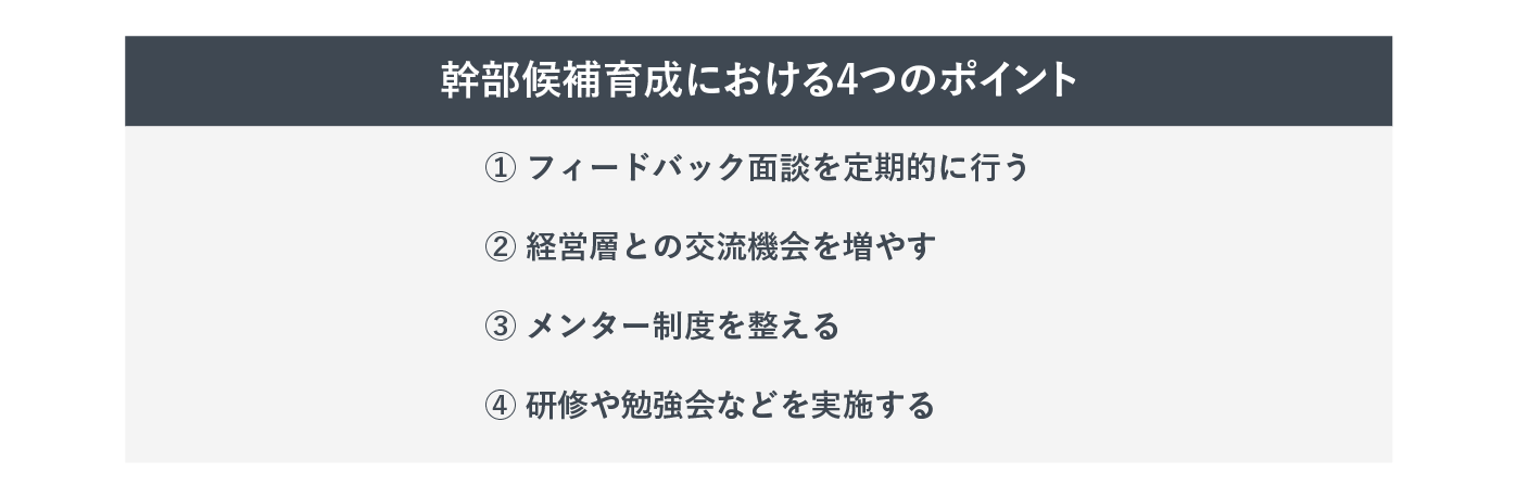 幹部候補を新卒で採用する際のポイントを4つ紹介した画像